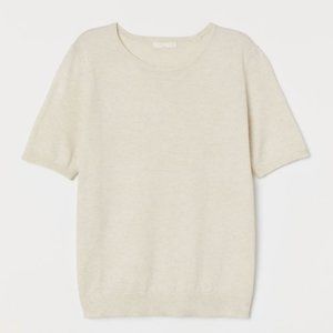 cream fine knit sweater short sleeve shirt